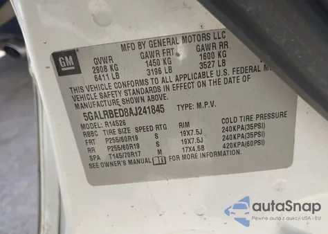 2010 Buick Enclave 1Xl из США, поврежденный, VIN 5GALRBED8AJ241845